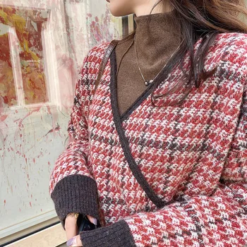 MISHOW 2019 Iarna Vintage Mozaic Cald Tricotate Pulover Femei V-neck Maneca Lunga Pulover de Topuri MX19D5728 1301