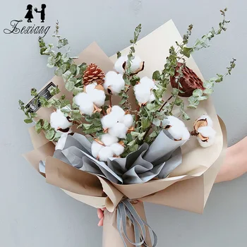 10 buc/pachet bumbac Natural flori uscate cu sârmă buchet de materiale decorative florale DIY accesorii 0