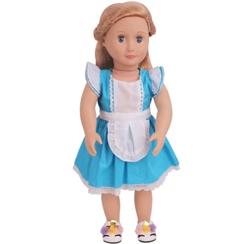 18 inch Fete rochie papusa American nou-născut Drăguț rochie albastră, costum de servitoare jucarii pentru Copii haine se potrivesc 43 cm baby dolls c782 2991