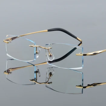 2017Rimless Cadru de Titan Ochelari de vedere Unisex Presbyopic Ti Ramă de Aur Miop cu Ochelari Ceramice Nas Pards Ochelari baza de Prescriptie medicala 0