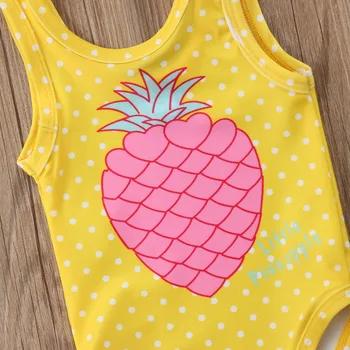 2018 Nou-născut Copilul Fete Baby Ananas Imprimare de Costume de baie Galben fără Mâneci O-Neck Bumbac costume de Baie Costum de Baie Costum de 6M-4Y 0