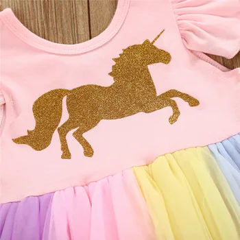 2018 Noua Moda Design Nou-Născut Fete Pentru Copii Unicorn Dantela Tutu Volane Maneca Bodysuit Curcubeu Copil Rochie Sundress Costum 8151