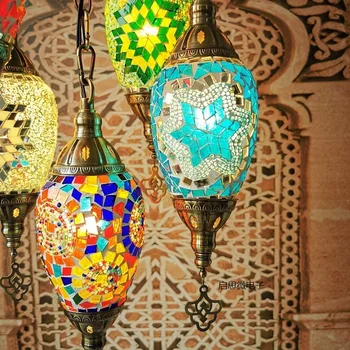 2020 cel mai Nou Stil Mediteranean, Marocan Lampa Hand-made Umbra de Sticlă Mozaic Pandantiv cu LED-uri Lumini Coridor Coridor Coridor de hotel cafenea 31513