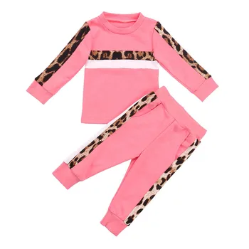 2020 Fete Seturi de Îmbrăcăminte Fată Copilul Leopard Print cu Maneci Lungi T-shirt, Pantaloni de Costum Costum Costum Copii Băieți Fete Trening Set 18038