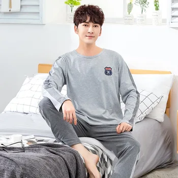 2020 Primavara Toamna cu Maneci Lungi Set Pijama pentru Barbati coreean Bumbac, Pijamale, îmbrăcăminte de noapte de sex Masculin Body Pijama Homewear Haine de Acasă 0