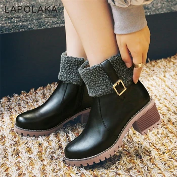 2021 Lapolaka Vânzare Fierbinte De Pluș Cald Cu Toc Zip Cizme Femei Pantofi Cataramă Decor De Iarnă, Cizme De Lucru Confortabil Pantofi Office Lady 7513