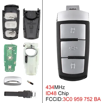 3 Butoane 434MHz sistemului de acces fără cheie Netăiat Flip Smart Remote Telecomanda cu Cip ID48 3C0959752BA se Potrivesc pentru toate modelele VW Passat B6 3C B7 Magotan CC 2006-2011 0