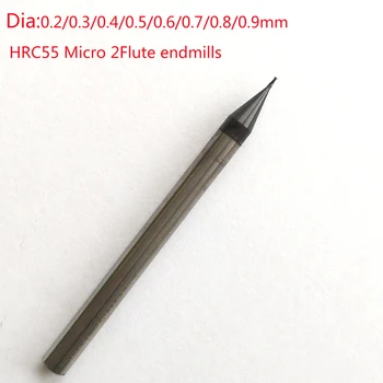 3pcs/lot D0.3xD4x50L 0,3 mm 2 flaut HRC55 Micro din Carbură Plat End Mill Frezat CNC Router Biți 0