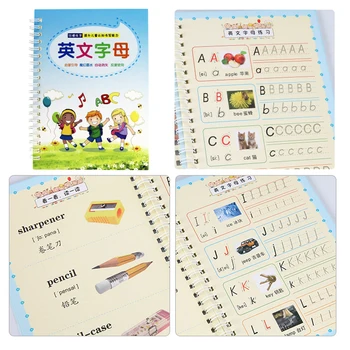 4 Cărți Reutilizabile pentru Copii Caiet De Caligrafie Învăța limba engleză, Pictură Aritmetică Matematica Pentru Scris Copii Matematica Litere Jucărie