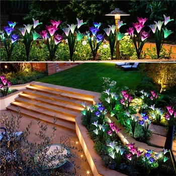 4Type Flori LED-Gazon-Solar-Lămpi Rime Trandafir Crin rezistent la apa-IP66 600MAH Curte Gazon Calea Nunta Lumini de Crăciun în aer liber 2020 0