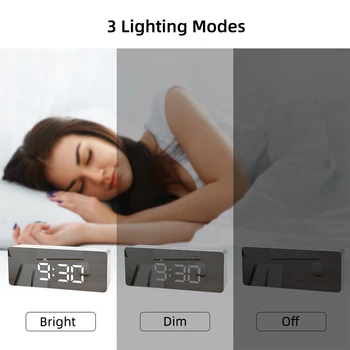 5Fuctions Buton Digital Oglindă cu LED-uri de Afișare de Alarmă Ceas de Birou Ceas de Temperatura Calendar Funcție de Amânare cu USB 1 buc 14x50x3.4cm 11658