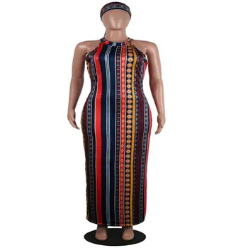 Africa De Îmbrăcăminte Sexy Cu Dungi Multicolore Imprimate De Pe Umăr Rochie Fără Mâneci, Cu Văl Maxi Rochie Femei Boem Petrecere 0