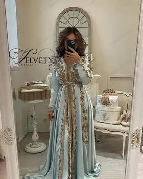 Albastru Marocan Caftan 3D Dantela cu Margele Rochie de Seară Personalizate Vestido de Renda Mirele Mama Formale Rochie de Petrecere Noua Sosire 1053