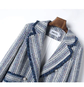 Albastru Sacou de Tweed Pulover de Iarna Jacheta de Blana pentru Femei Îmbrăcăminte de sex Feminin plat colla Haina de Iarna Casual pentru Femei Sacou 3094