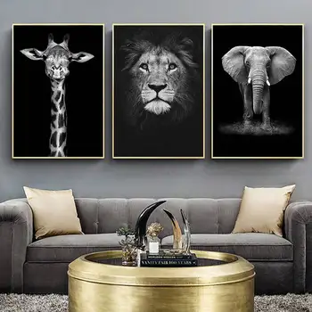 Animale Panza Pictura Elefant, Zebra, Leu, Girafa, Rinocer Alb și Negru, Postere, Printuri Imagine Living Home Decor 5235