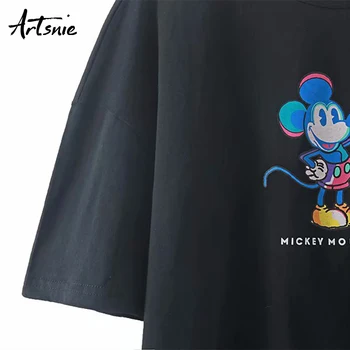 Artsnie mickey mouse-ul de imprimare femei t shirt streetwear casual desene animate topuri de vara pentru femeie 2020 o de gât cu maneci scurte t-shirt mujer 0