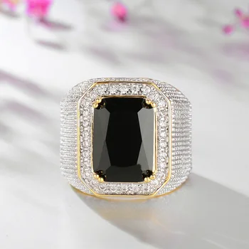Aur de 14K Naturale Obsidian cu Perna Zirconia Inel cu Diamant pentru Barbati Bine Anillos De Bizuteria Anillos Mujer de Bijuterii Piatră prețioasă 0