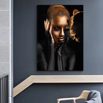Aurul negru Nud Artă Africană Femeie Pictura in Ulei pe Panza Cuadros Postere si Printuri Scandinave Poza Perete pentru Camera de zi 4122