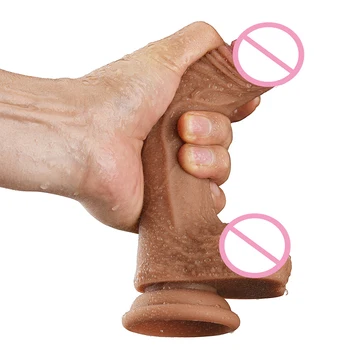 AV Vibratoare și Realist Penis artificial Senzația de Piele de sex Masculin Penis Artificial ventuza de sex Feminin Masturbari Penis Adult Jucării Sexuale pentru Femei 0