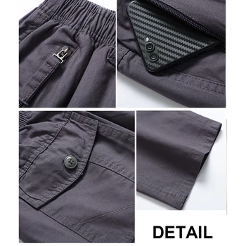 Barbati Casual Pantaloni din Bumbac Elastic Talie Mult Len Multi-pocket Plus Înalt 5XL Îmbrăcăminte pentru Bărbați de Mari Dimensiuni de Marfă Sportive Pantaloni 7573