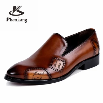 Barbati din piele pantofi de afaceri costum rochie pantofi barbati de brand Bullock piele naturala negru slipon de nunta mens pantofi Phenkang 2020 0