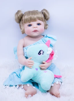Bebe Renăscut Baby Doll Jucarii Pentru Copii Cadou 56cm full Silicon Copii Playmate Intra Apa Mini ochi albaștri fată Păpuși baie jucărie NPK 0