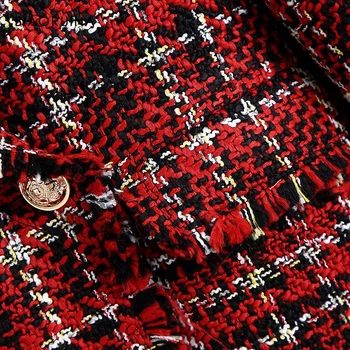 BIAORUINA Femei Carouri Roșii Dublu Rânduri Sacou Casual Crestate Guler Ciucuri de sex Feminin Tweed Strat de Moda Îmbrăcăminte exterioară 2868