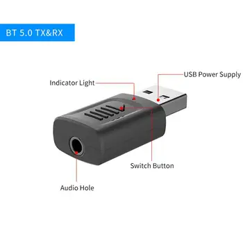 Bluetooth USB 5.0 Adaptor 4 in 1, 3.5 mm AUX BT Audio Receptor-Transmițător Wireless Dongle Pentru Masina Difuzor TV Adaptor Bluetooth 38715
