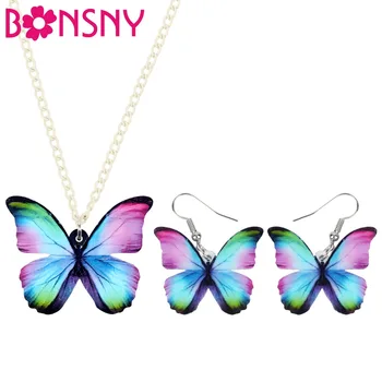 Bonsny Acrilice Moda Fluture Colorat Insecte Cercei Colier Guler La Modă Seturi De Bijuterii Pentru Femei, Fete Accesorii Bijoux 0