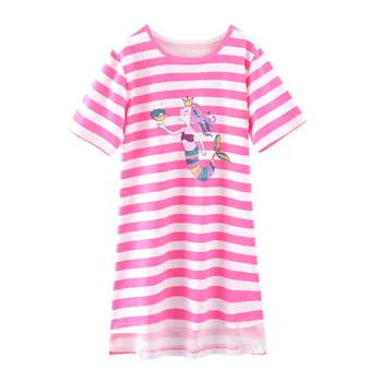 Bumbac Fete Cămăși de noapte de Vară pentru Copii Haine pentru Copii Cămașă de noapte Fetita Homewear Pijamale Dress Desene animate cu Dungi Rochii de Noapte