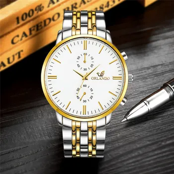 Ceasuri barbati Nou ORLANDO Moda Cuarț Ceas pentru Bărbați Argint Placat cu Aur din Oțel Inoxidabil Ceas de mână Masculino Relogio Picătură de Transport maritim 14690