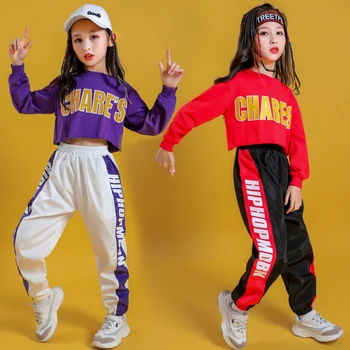 Copil Cool Hip Hop Îmbrăcăminte Hanorac Tricou Tricou de Sus a Culturilor de Cauzalitate Jogger Pantaloni pentru Fete de Jazz Dans Costum de Haine Purta 9665