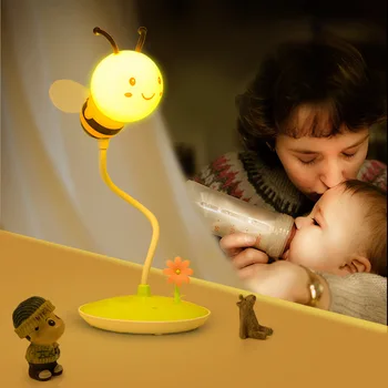 Copilul Lampă de Noptieră Lumina de Noapte LED Albine Drăguț desen Animat de Masă Lampă de Control de la Distanță Lumina de Noapte 0