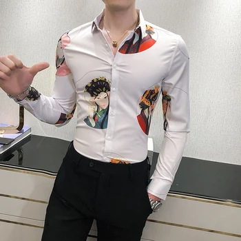 Coreeană Camasi Barbati Toamna Iarna Nou 2020 Combinezon Homme Calitate de Imprimare Digitală Tricouri Casual cu Maneci Lungi Pentru Barbati Haine 3XL-M 7269