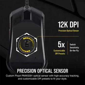 CORSAIR M55 RGB Pro cu Fir Ambidextru Multi-Prindere Mouse-ul Jocuri-12,400 DPI Senzor Reglabil-8 Butoane Programabile-Negru 0