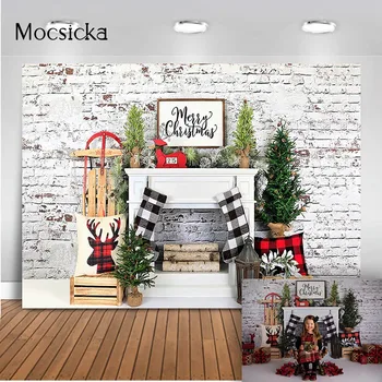Crăciun semineu rustic de perete de cărămidă de fundal pentru studio foto pom de Crăciun alb șemineu copii ziua de nastere portret fundal 22087