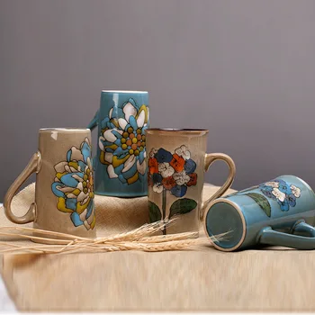 Culoare ceramice glazurate cana creativ retro geamuri ceașcă de cafea teacum cuplu cana cana de sticla 0
