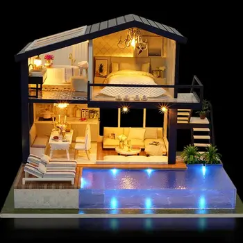 CUTEROOM Mobilier Casa Papusa 3D DIY din Lemn de Timp Apartament Jucarii pentru Copii 4960