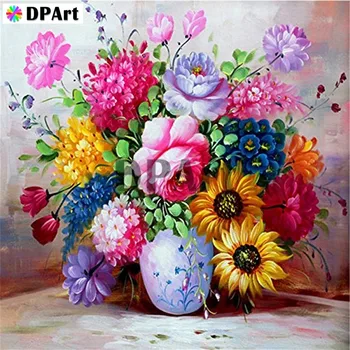 Daimond Tablou Plin Patrat/Rotund Burghiu Floral Colorat Vaza cu Flori 5D Diamant Broderie Pictura cruciulițe Imagine M743 0