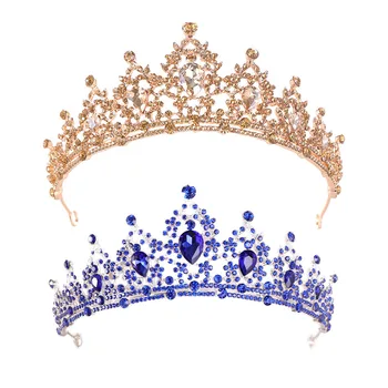 De aur/Albastru Stras de Cristal Femei Fata de Ziua Diademe și Coroana Noiva Diademă Caciulita Nunta Accesorii Par Mireasa Bijuterii 6007
