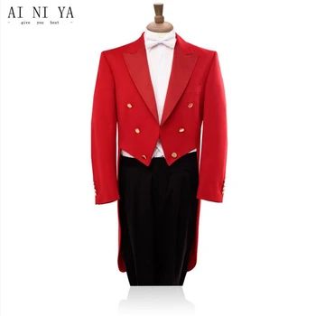De înaltă calitate, cu coadă lungă rochie costum de toamna roșu fracul sacou negru, pantaloni de costum spectacol de moda personalizate sacou și pantaloni 0