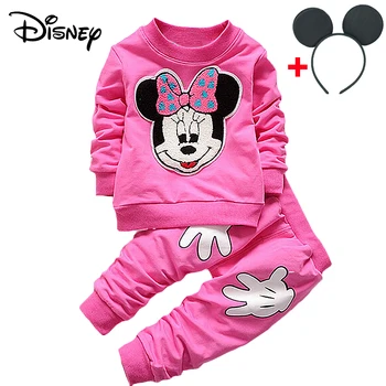 Disney Mickey Copil Nou-născut Fată Haine de Primavara Toamna Polka Dot cu Mâneci Lungi T-shirt, Pantaloni de Costum Copii Bebes Treninguri Jogging 20218