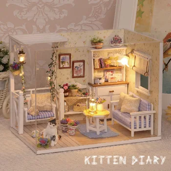 Diy Casa Papusa Cabină Pisoi Jurnal Handmade de Constructii Casa Model de Jucărie Pentru Fata Ziua de naștere a Prietenului Prezent 0