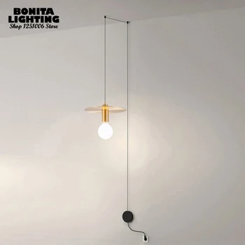 DIY montare pe suprafață, fir lung cârlige mici pandantiv lampă cu plug switch minimalist patul agățat lumini de pescuit droplight 0