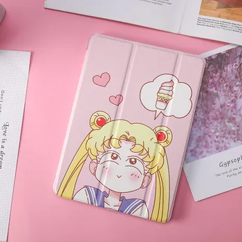 Drăguț Sailor Moon Cazuri Pentru iPad 2 3 4 Mini 1 2 3 4 5 Aer 1 2 10.5 Pro 9.7 10.5 2019 2020 Nou Moale din Piele Flip Tableta PC Cover 20692