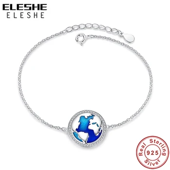 ELESHE Argint 925 Bratari pentru Femei Harta Lumii Farmecul Brățară cu Cubic Zirconia Forma Rotunda Lanț Brățară Bijuterii 0