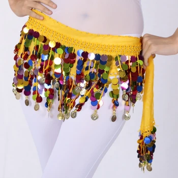 Femei Belly Dance Talie Folie Lanțuri Bling Paiete Colorate Monede Hip Eșarfe Sifon Burtă de Dans Hip fusta Centura pentru Performanță 0