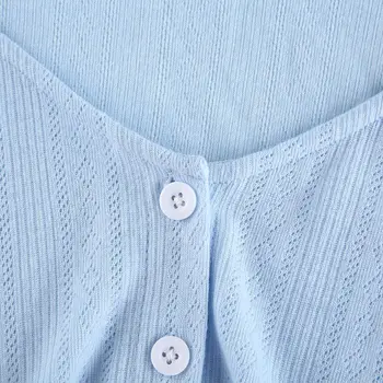 Femei Cu Maneci Lungi Tricotate Cardigan V-Neck Sexy Butoane Pulover, Bluze Volane, Ornamente Geometrice, Dungi Slim Albastru Uza 0