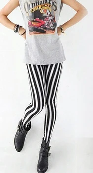 Femei Sexy Lady Moda Skinny Look Chic Verticale Jambiere Alb-Negru Spandex Zebra Stripe Pantaloni Minunat Nou 2019 2281