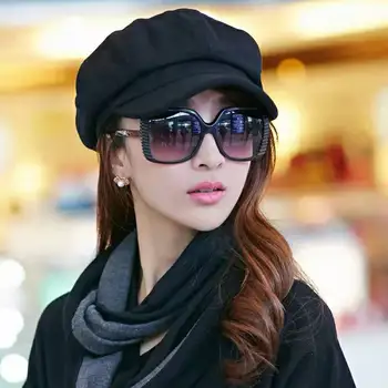 Femei Toamna Iarna Beretă de Lână Pălărie pentru Femei de sex Feminin Solid Octogonal Capac Negru Rosu 0